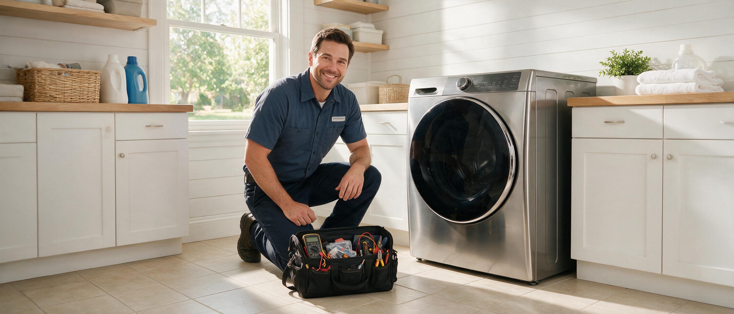 Appliance repair technician at work